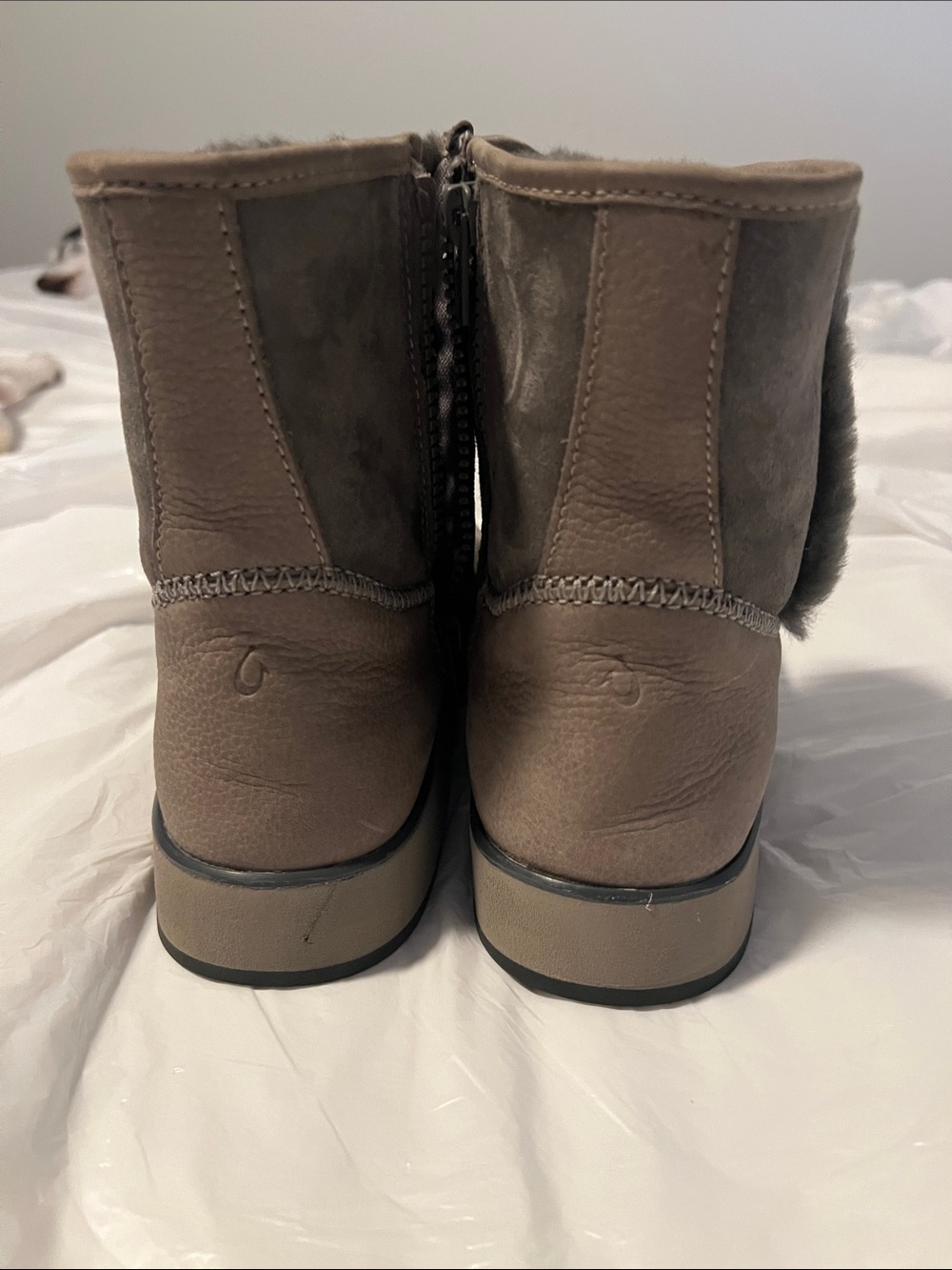 Olukai Taupe Brown Suede Winter Zip Boots View 5